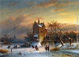Charles Henri Joseph Leickert Skaters Near A Castle painting